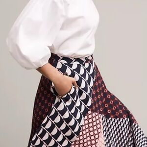 Chic Patchwork Midi Skirt - Navy and Pink